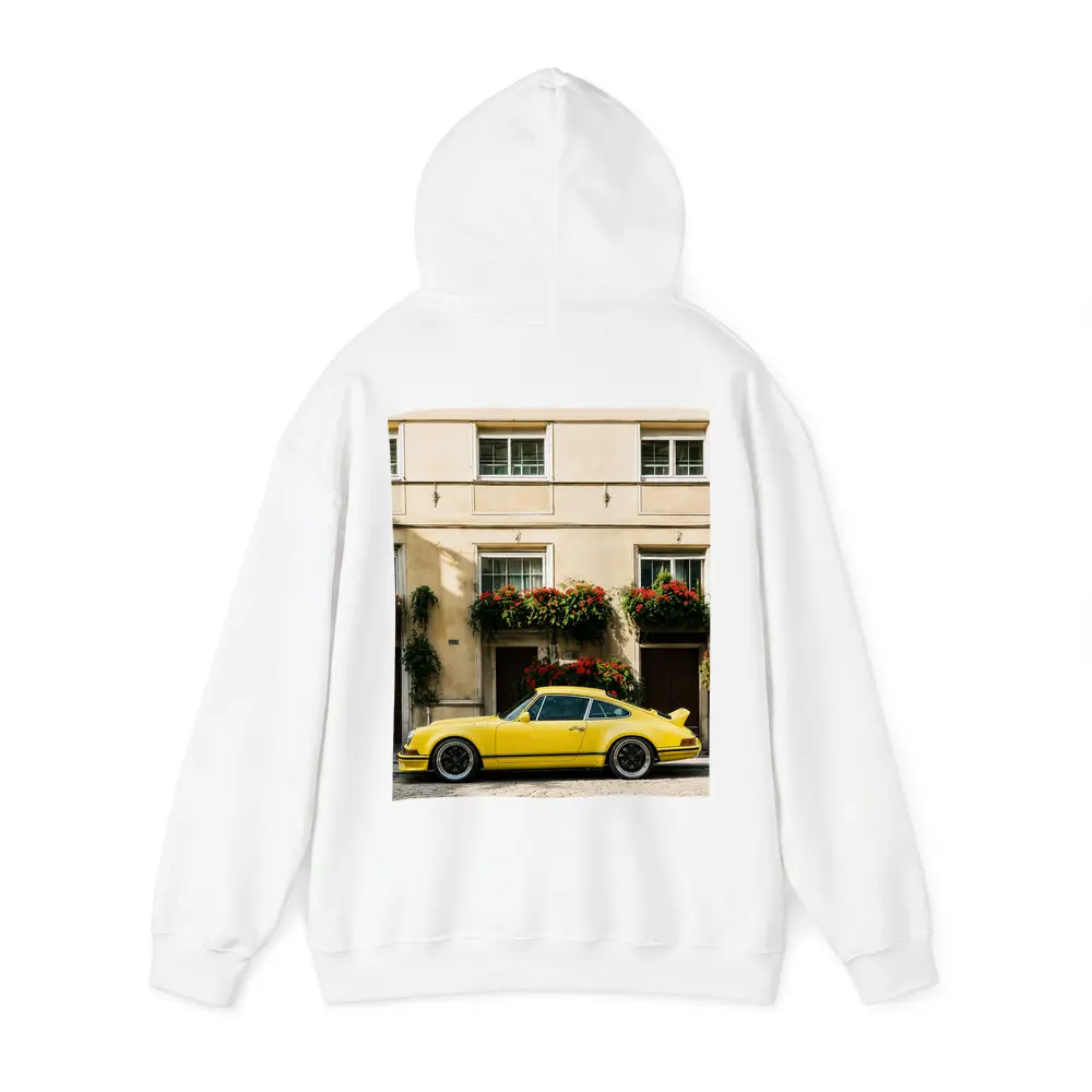 Yellow Porsche 911 Parked Alpine Village – Hoodies