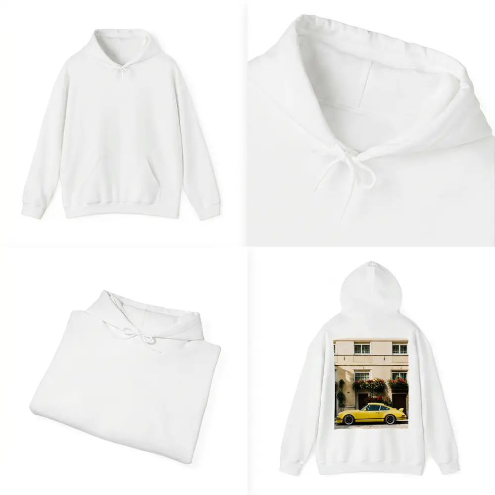 Yellow Porsche 911 Parked Alpine Village – Hoodies