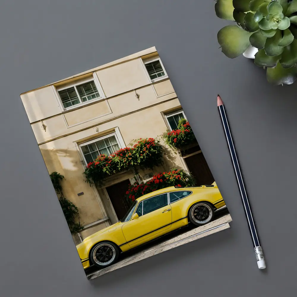 Yellow Porsche 911 Parked Alpine Village – Notebooks