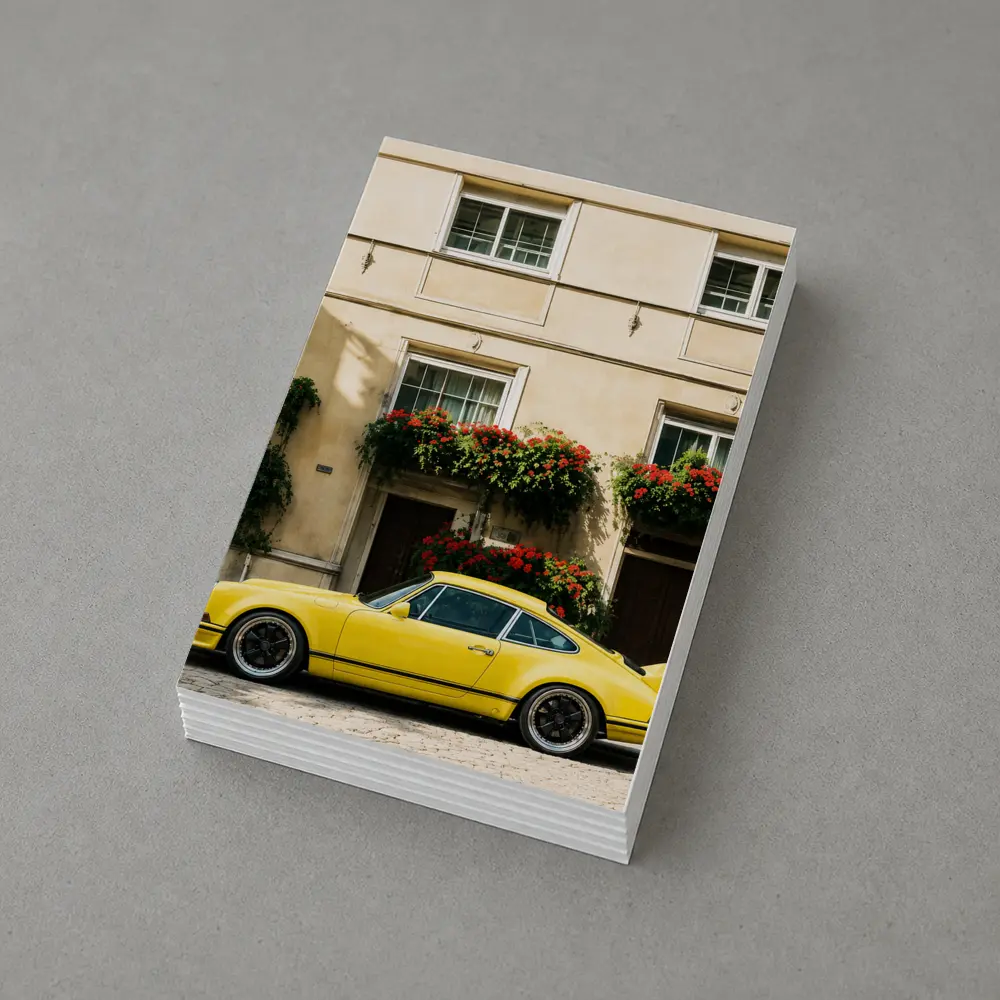 Yellow Porsche 911 Parked Alpine Village – Postcards