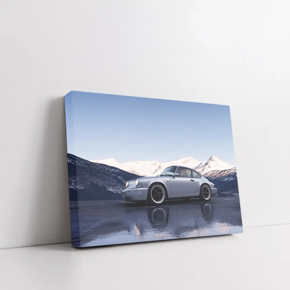 Porsche 911 Silver Coupe Snow Mountains – Wall Art