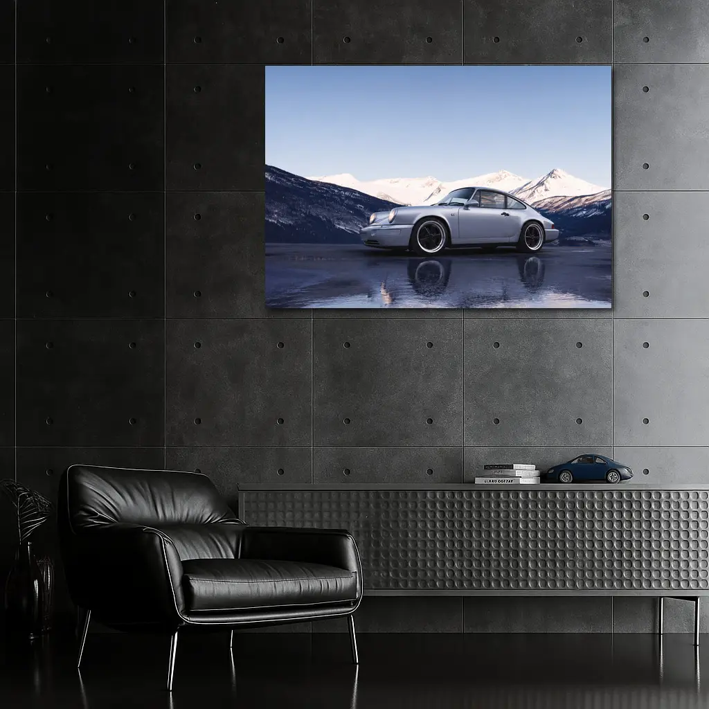 Porsche 911 Silver Coupe Snow Mountains – Wall Art