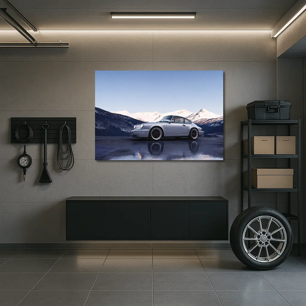 Porsche 911 Silver Coupe Snow Mountains – Wall Art
