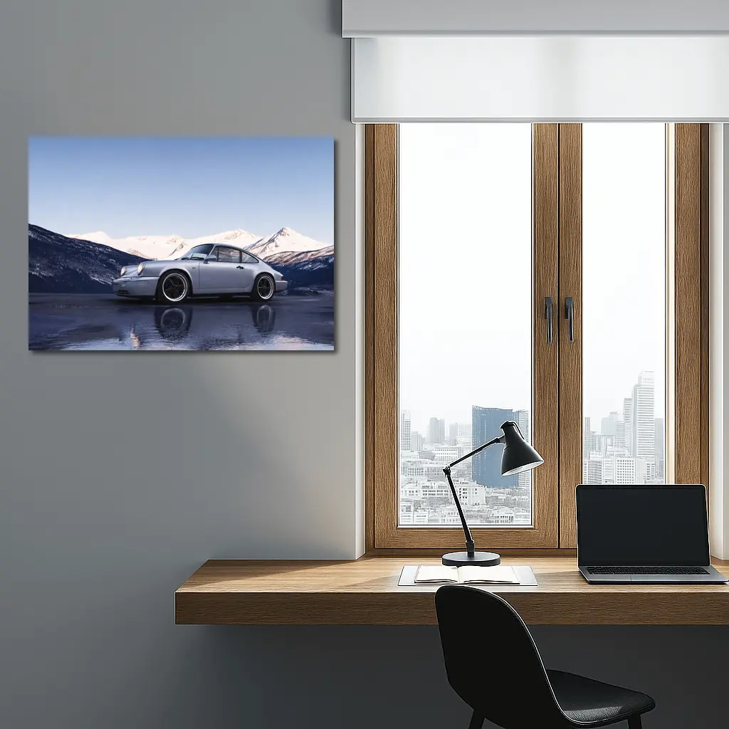Porsche 911 Silver Coupe Snow Mountains – Wall Art