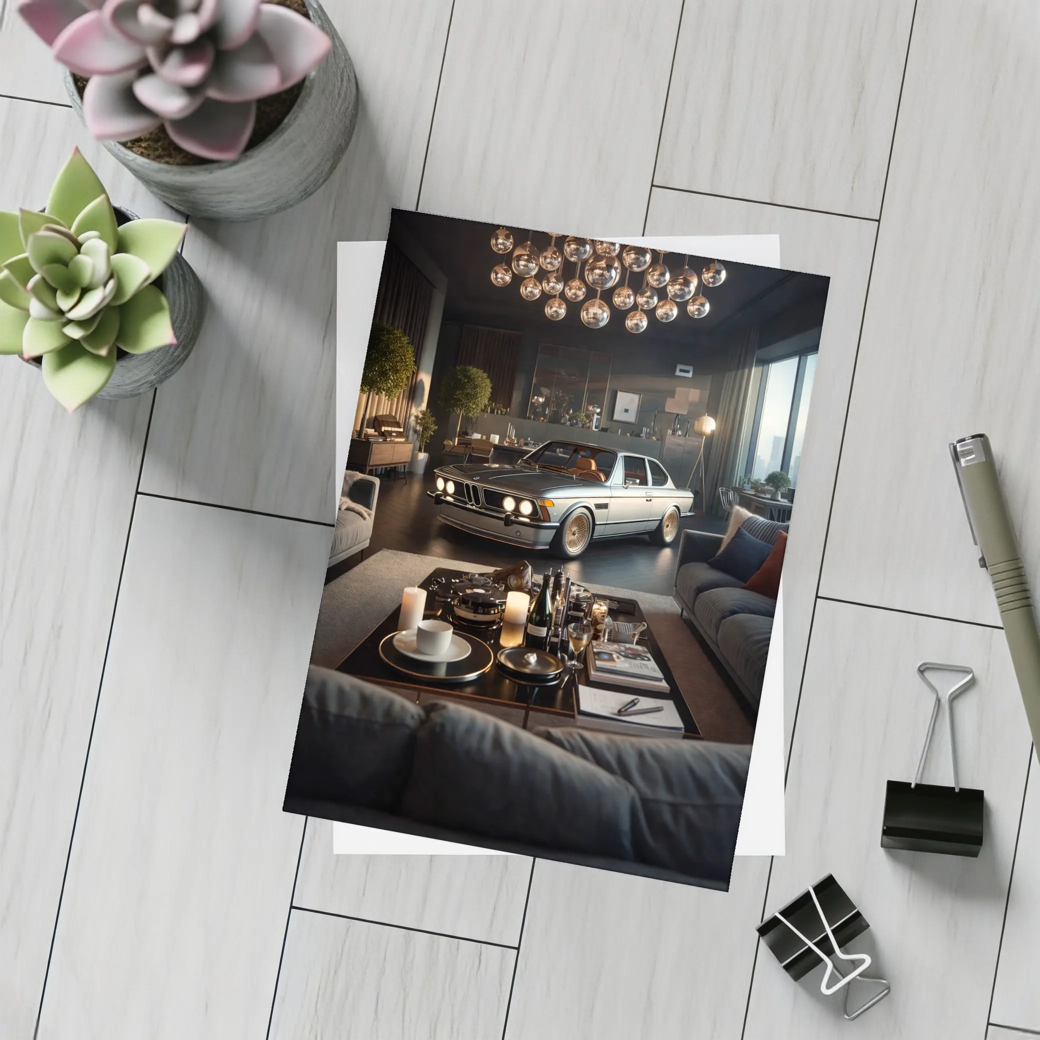 Classic BMW Coupe Inside Luxury Living Room – Postcards