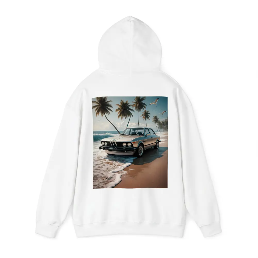 Classic BMW Sedan Parked on Tropical Beach – Hoodies