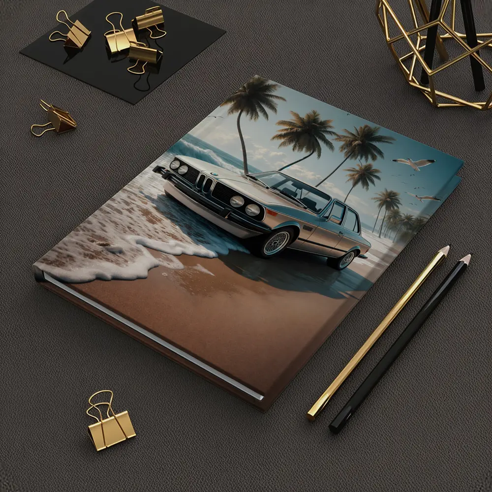 Classic BMW Sedan Parked on Tropical Beach – Notebooks