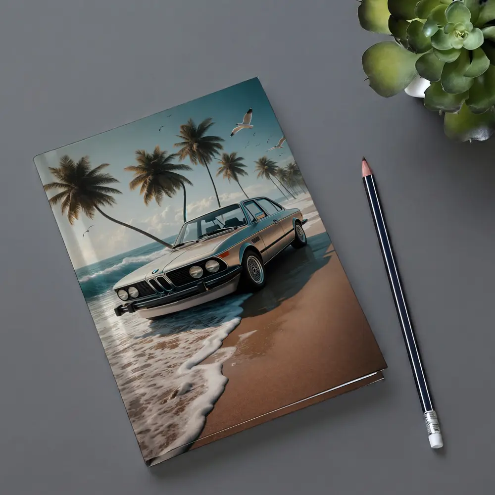 Classic BMW Sedan Parked on Tropical Beach – Notebooks