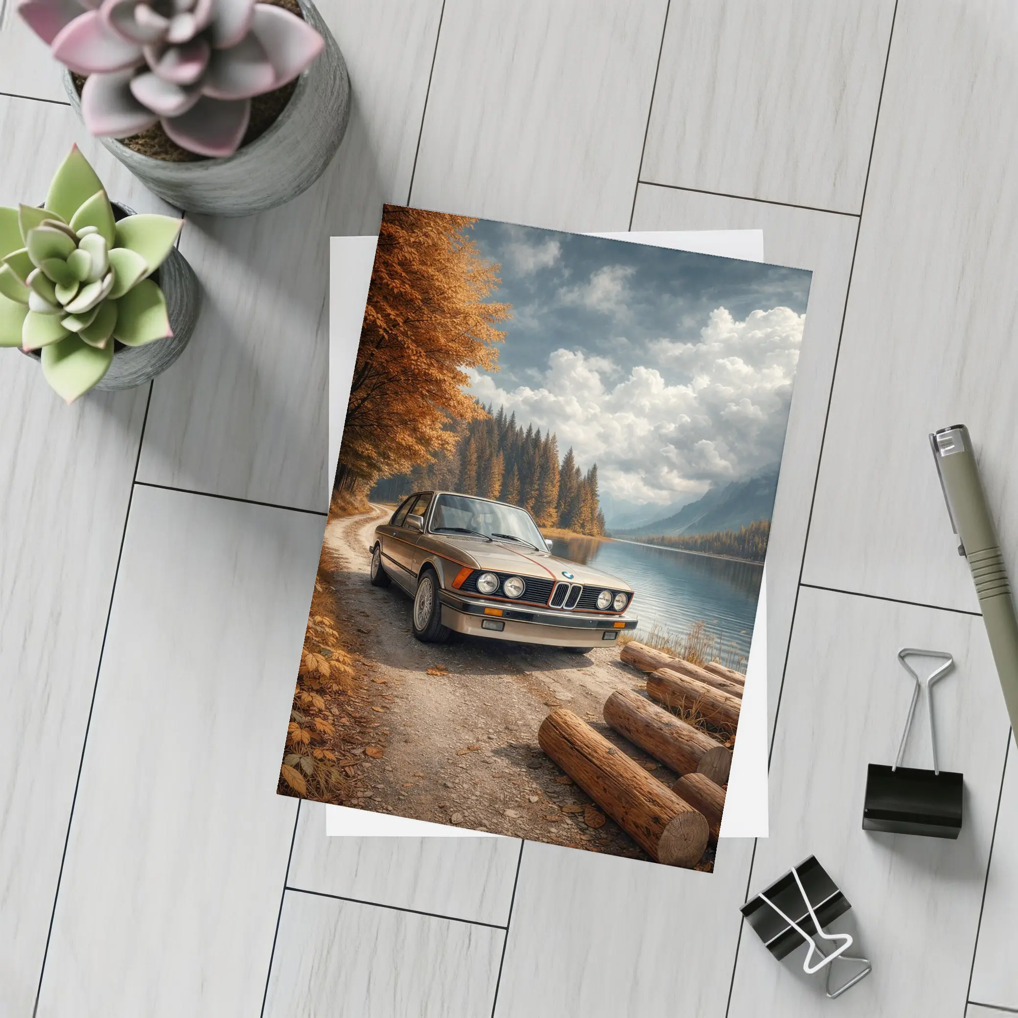 BMW E21 3 Series Autumn Lake Road – Postcards