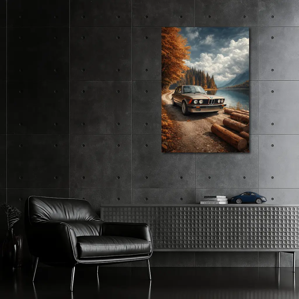 BMW E21 3 Series Autumn Lake Road – Wall Art