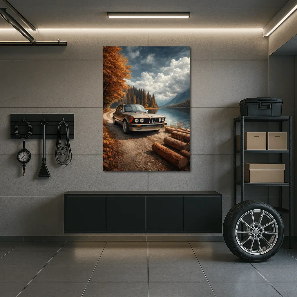 BMW E21 3 Series Autumn Lake Road – Wall Art