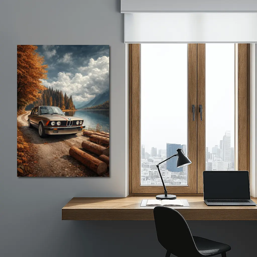 BMW E21 3 Series Autumn Lake Road – Wall Art