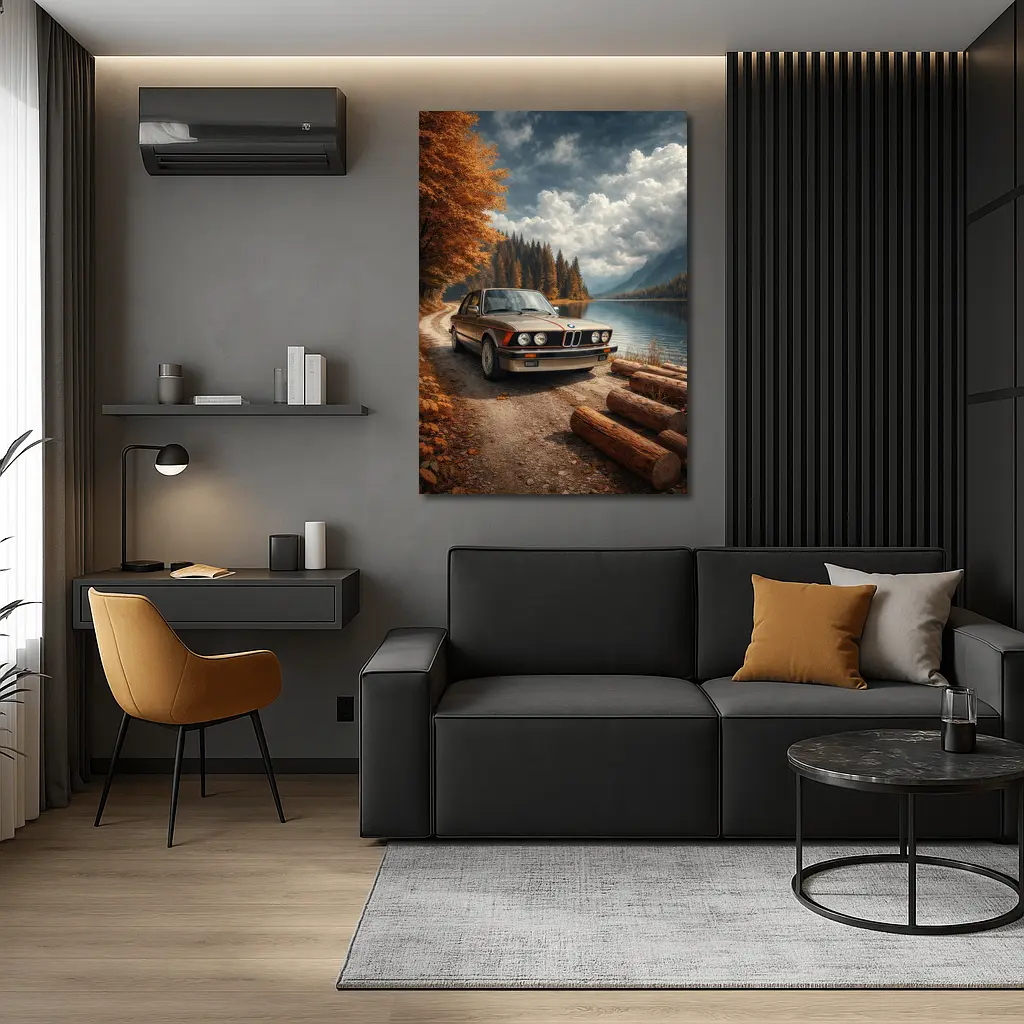 BMW E21 3 Series Autumn Lake Road – Wall Art