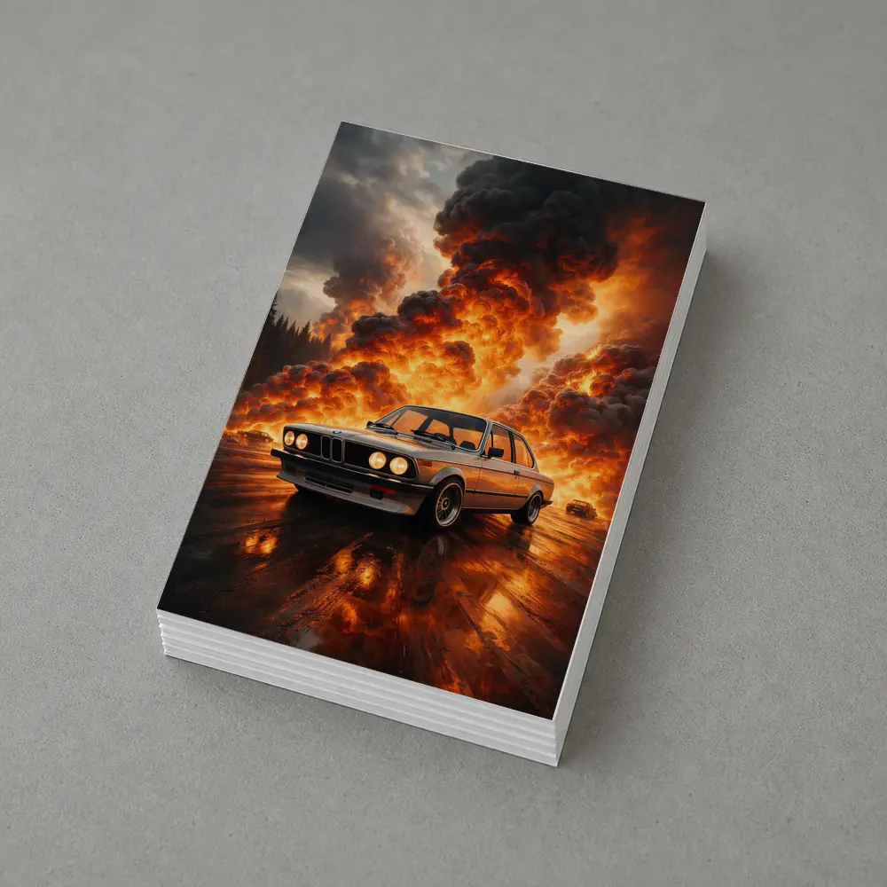 BMW E21 3 Series Fire Explosion Scene – Postcards