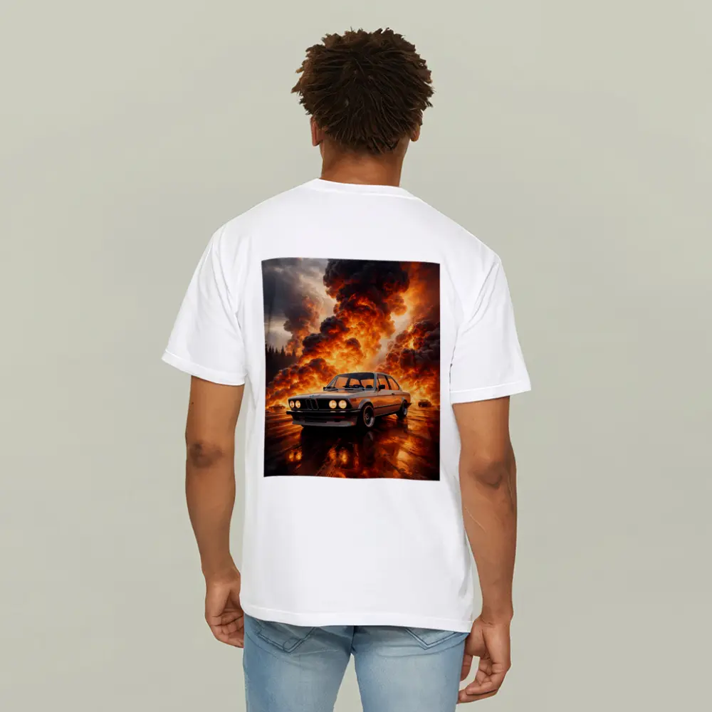 BMW E21 3 Series Fire Explosion Scene – T-Shirts