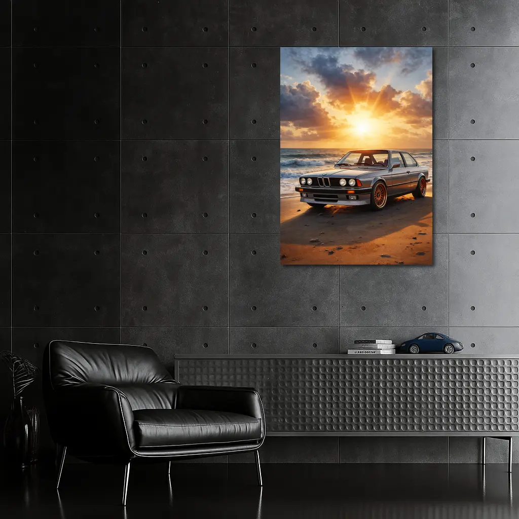 BMW E24 Classic Coupe Beach Sunset – Wall Art