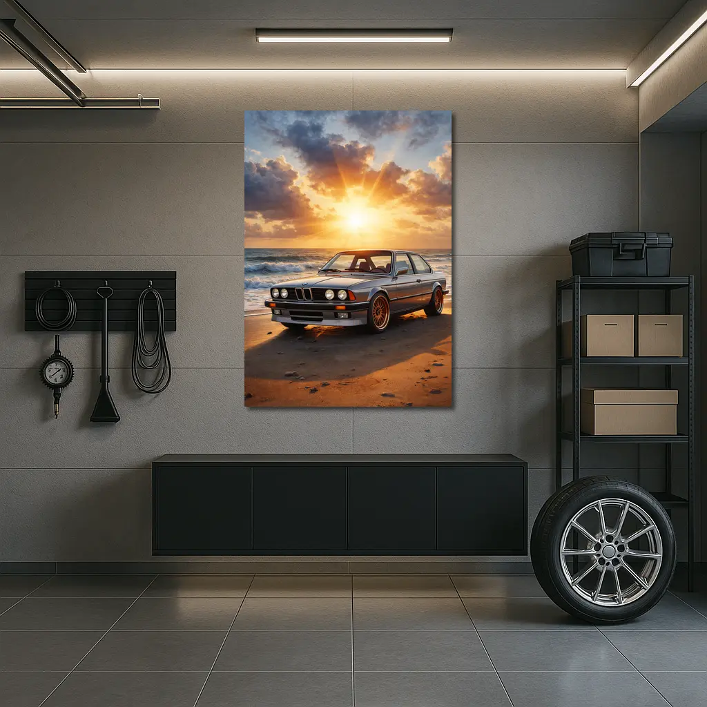 BMW E24 Classic Coupe Beach Sunset – Wall Art