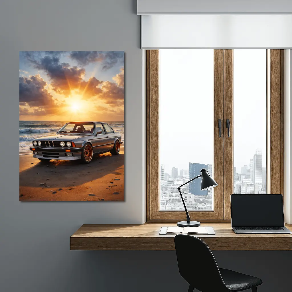 BMW E24 Classic Coupe Beach Sunset – Wall Art