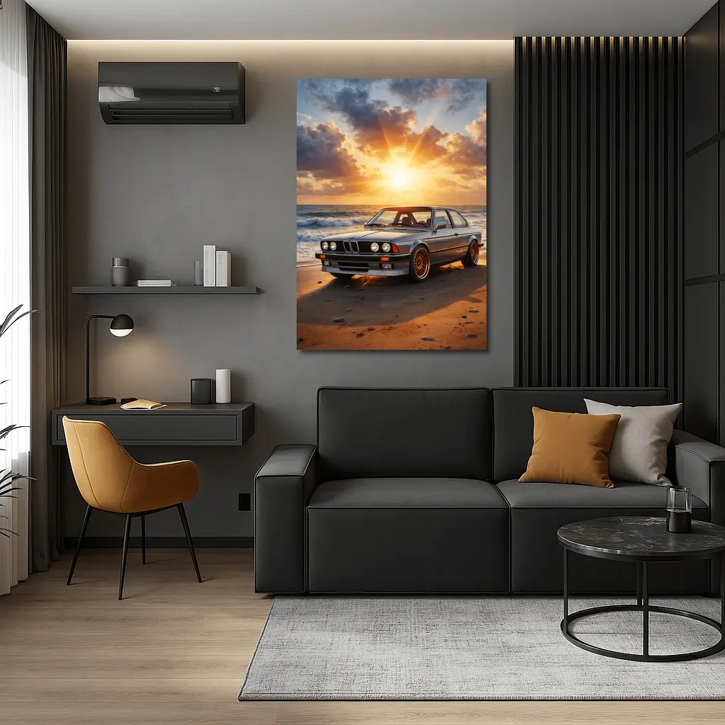 BMW E24 Classic Coupe Beach Sunset – Wall Art