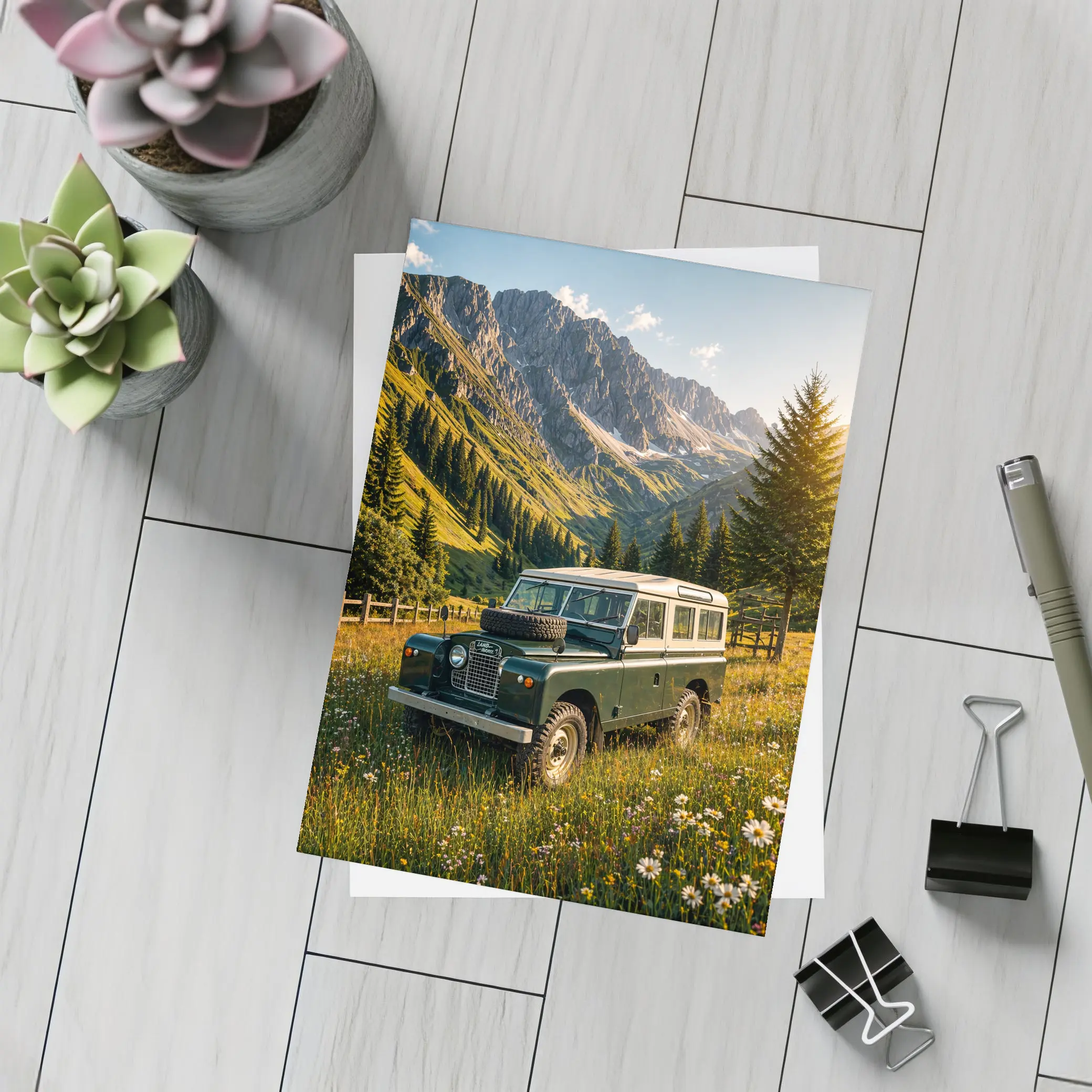 Classic Land Rover Defender Alpine Meadow Mountains – Postcards