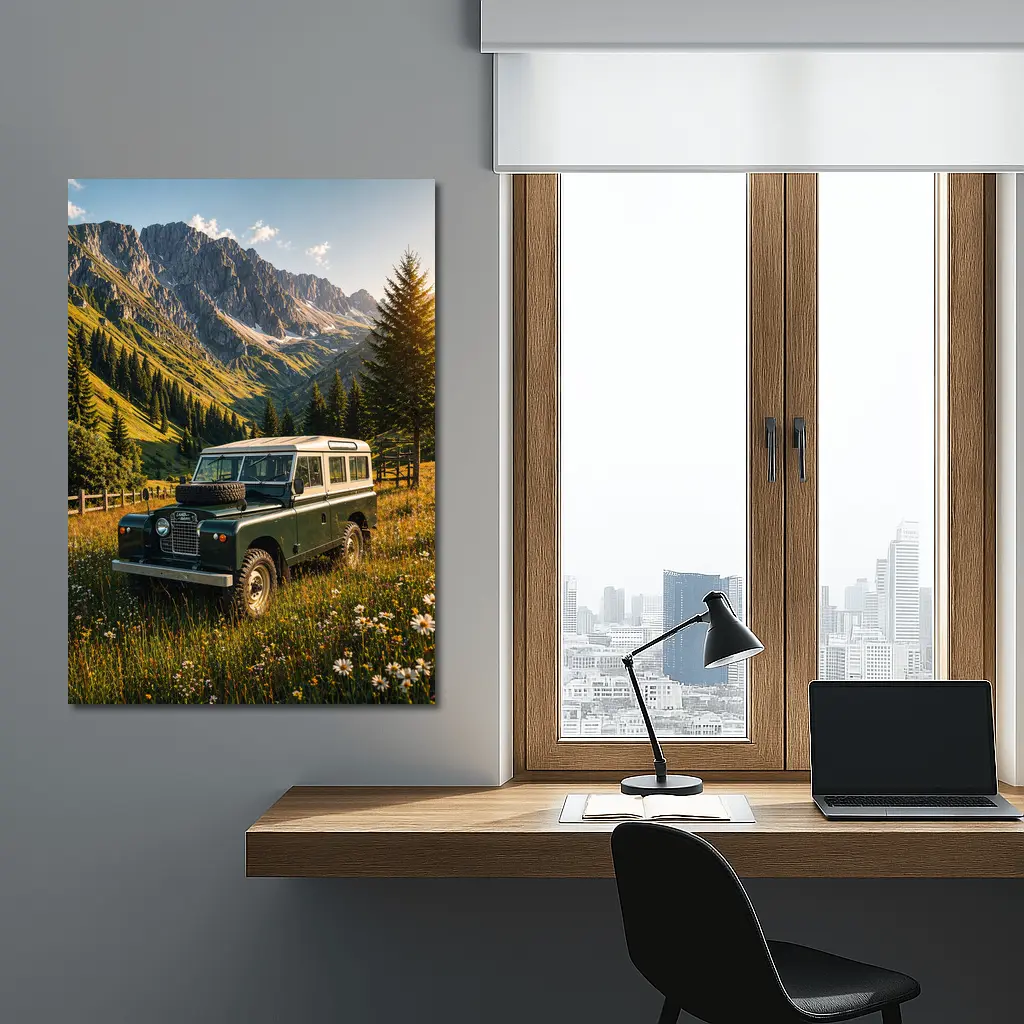 Classic Land Rover Defender Alpine Meadow Mountains – Wall Art