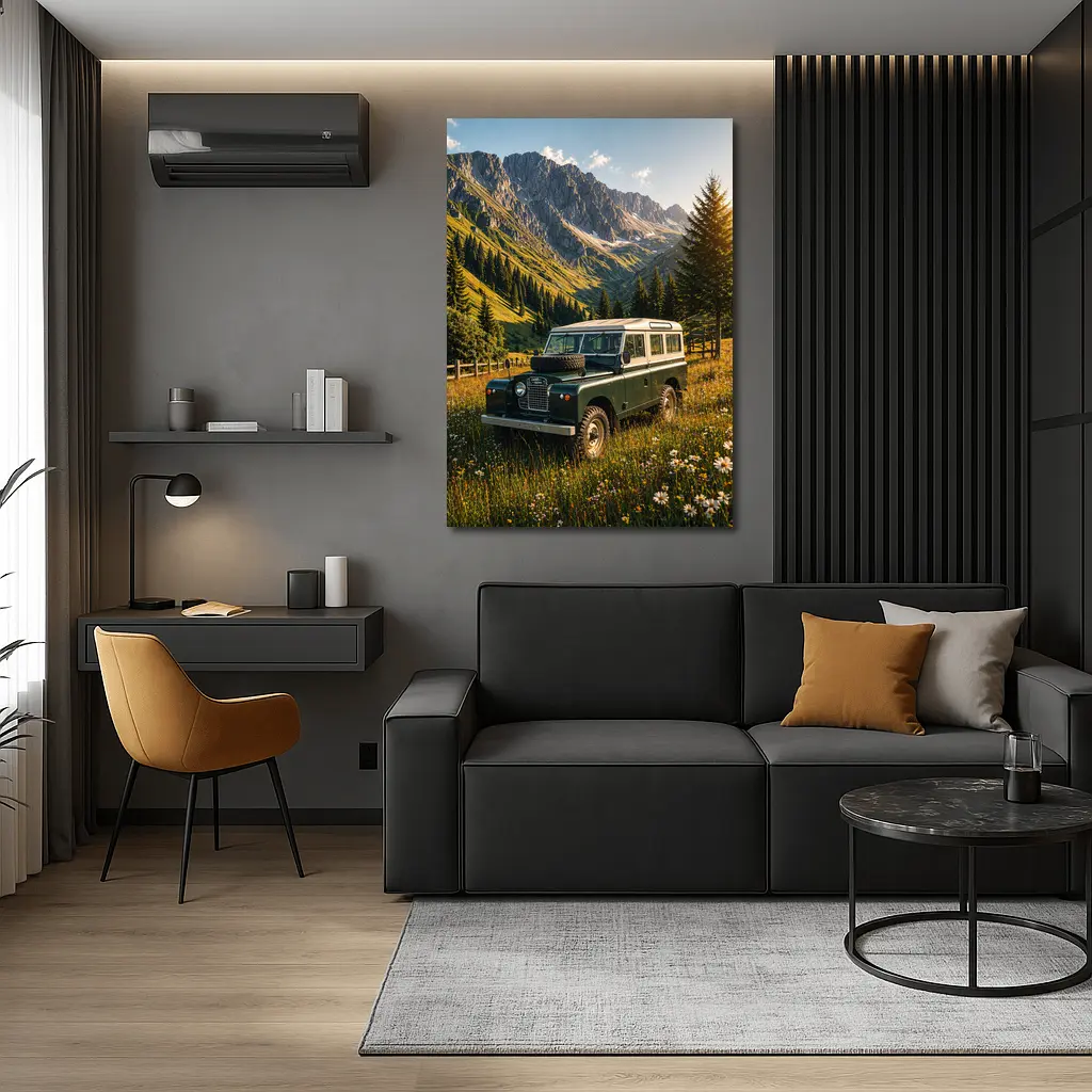 Classic Land Rover Defender Alpine Meadow Mountains – Wall Art