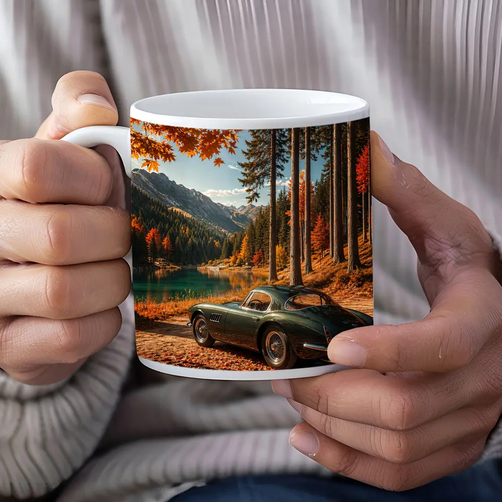 Classic Maserati Parked By Autumn Mountain Lake – Mugs