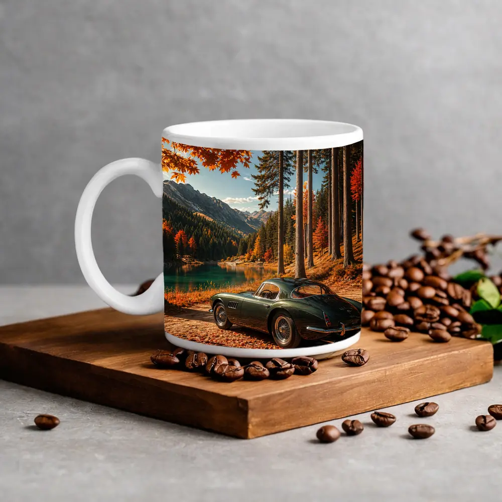 Classic Maserati Parked By Autumn Mountain Lake – Mugs