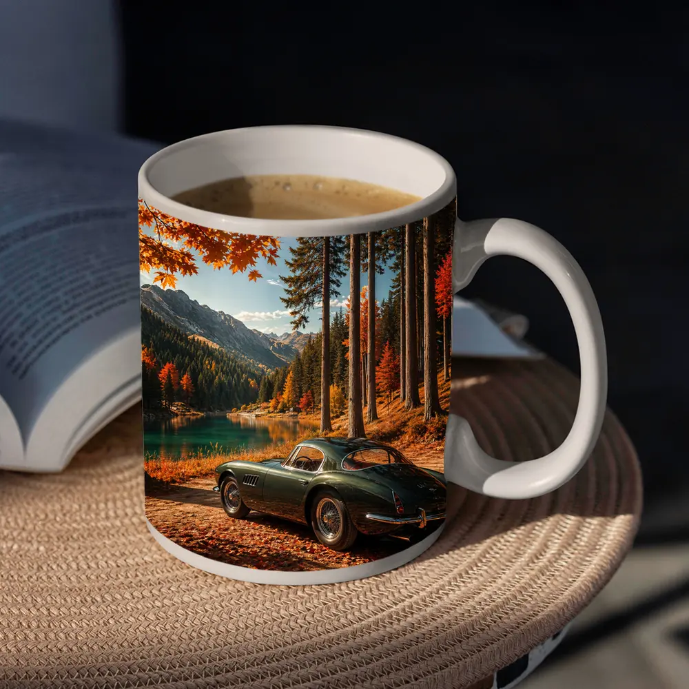 Classic Maserati Parked By Autumn Mountain Lake – Mugs