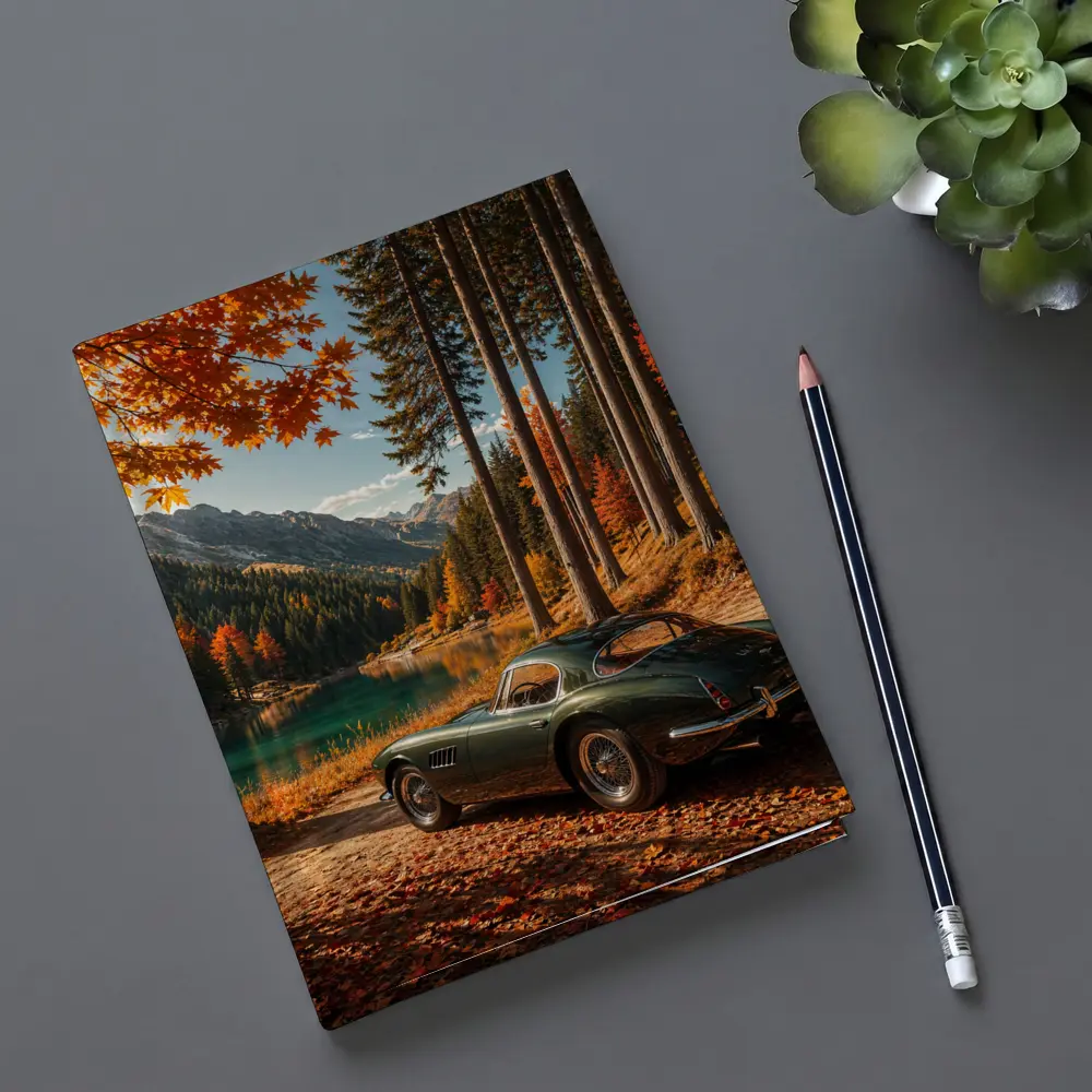 Classic Maserati Parked By Autumn Mountain Lake – Notebooks