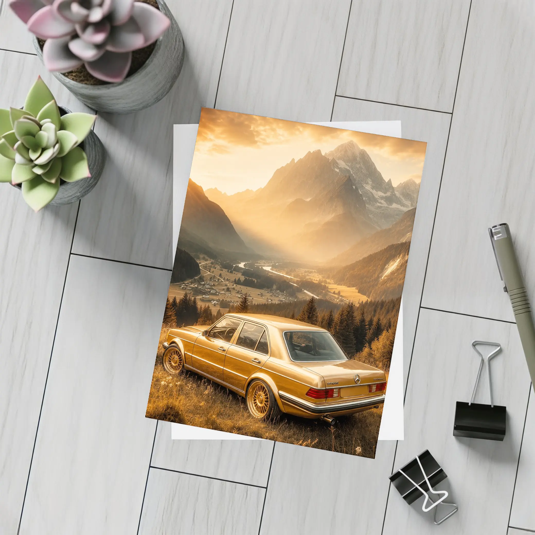 Mercedes Classic Sedan Golden Mountain Valley – Postcards
