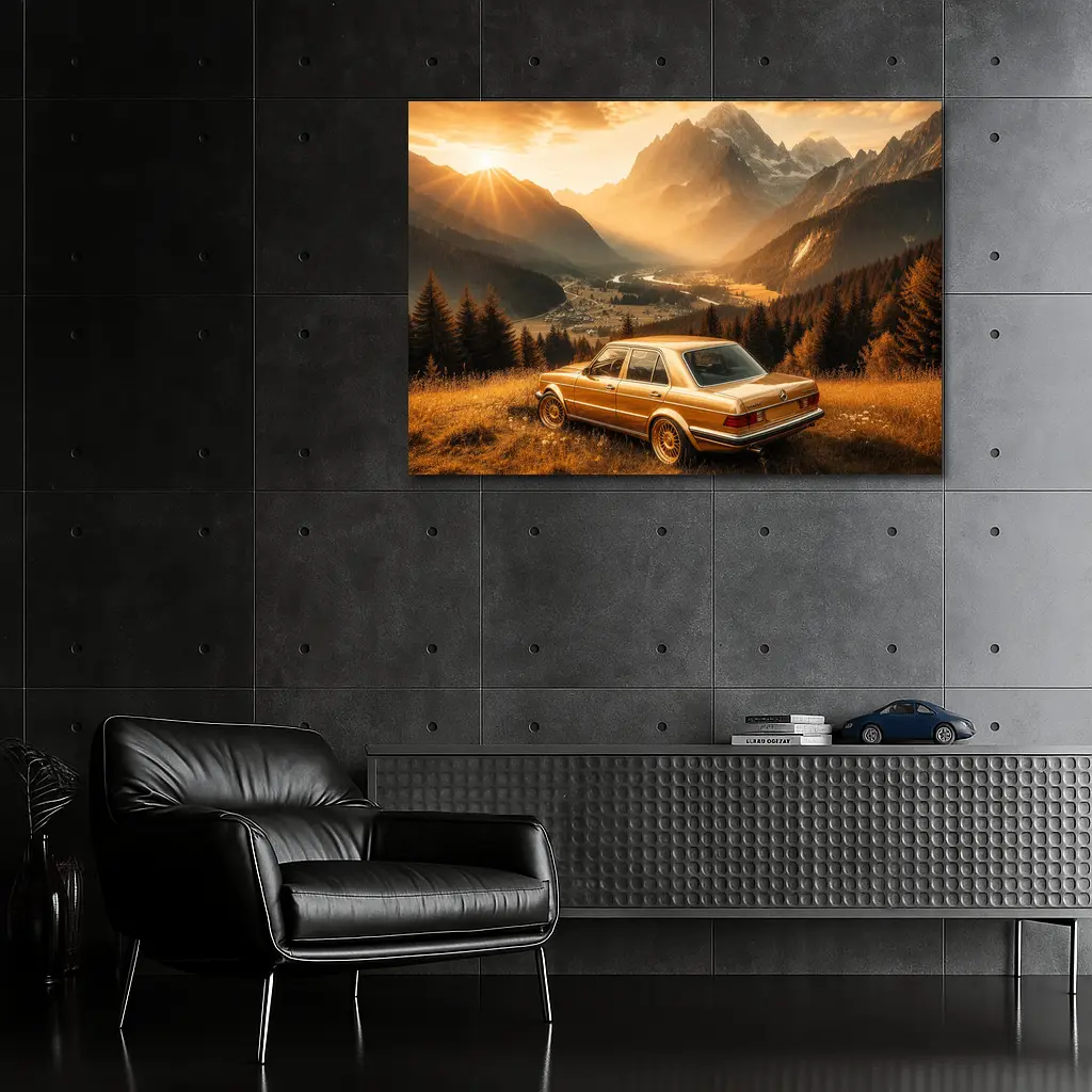 Mercedes Classic Sedan Golden Mountain Valley – Wall Art