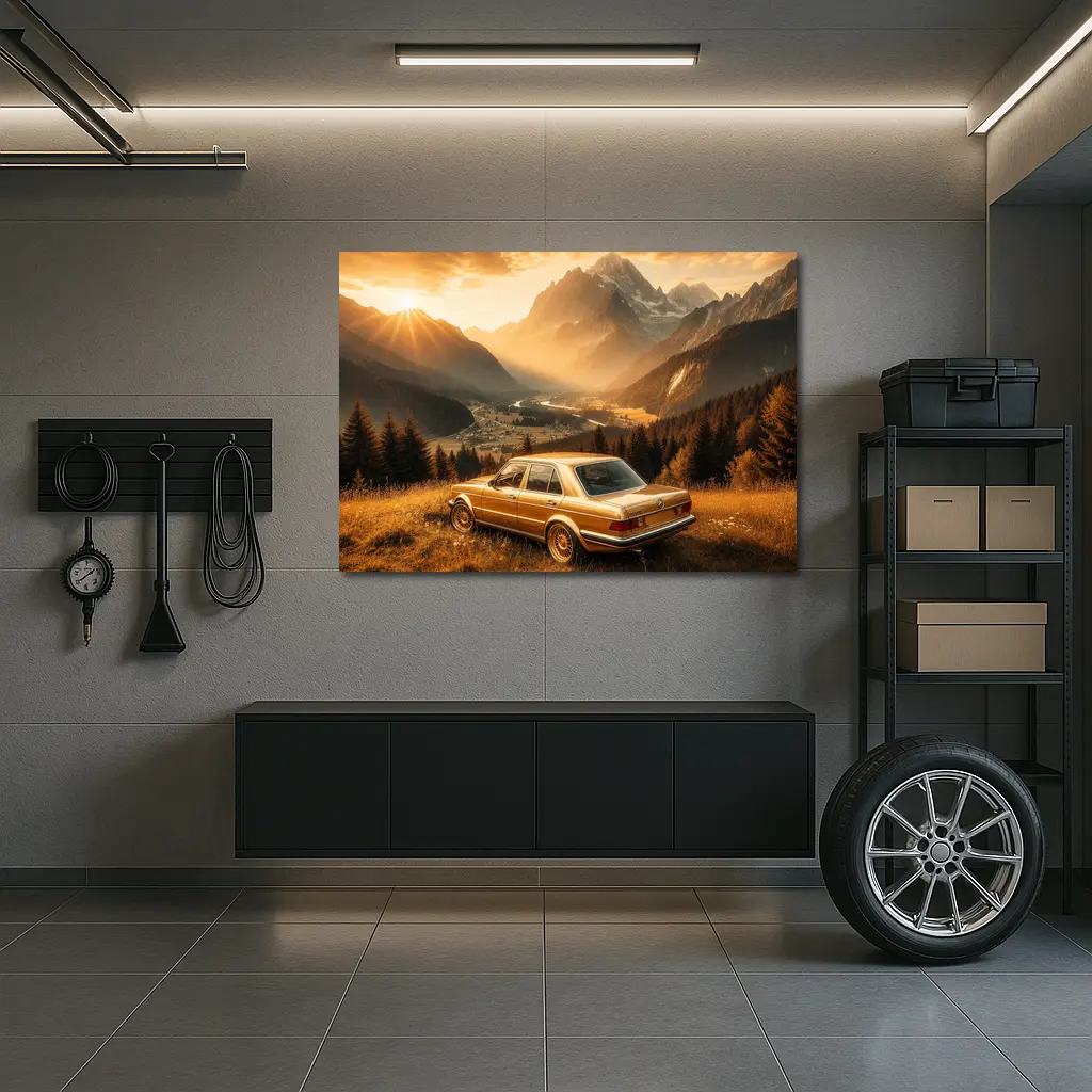 Mercedes Classic Sedan Golden Mountain Valley – Wall Art