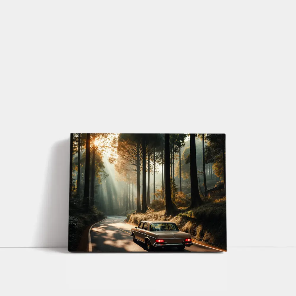 Classic Mercedes Benz Sedan Forest Road Drive – Wall Art