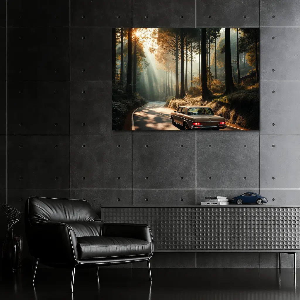 Classic Mercedes Benz Sedan Forest Road Drive – Wall Art
