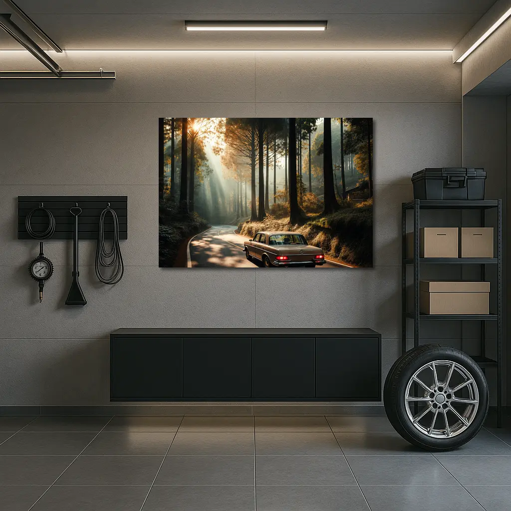 Classic Mercedes Benz Sedan Forest Road Drive – Wall Art