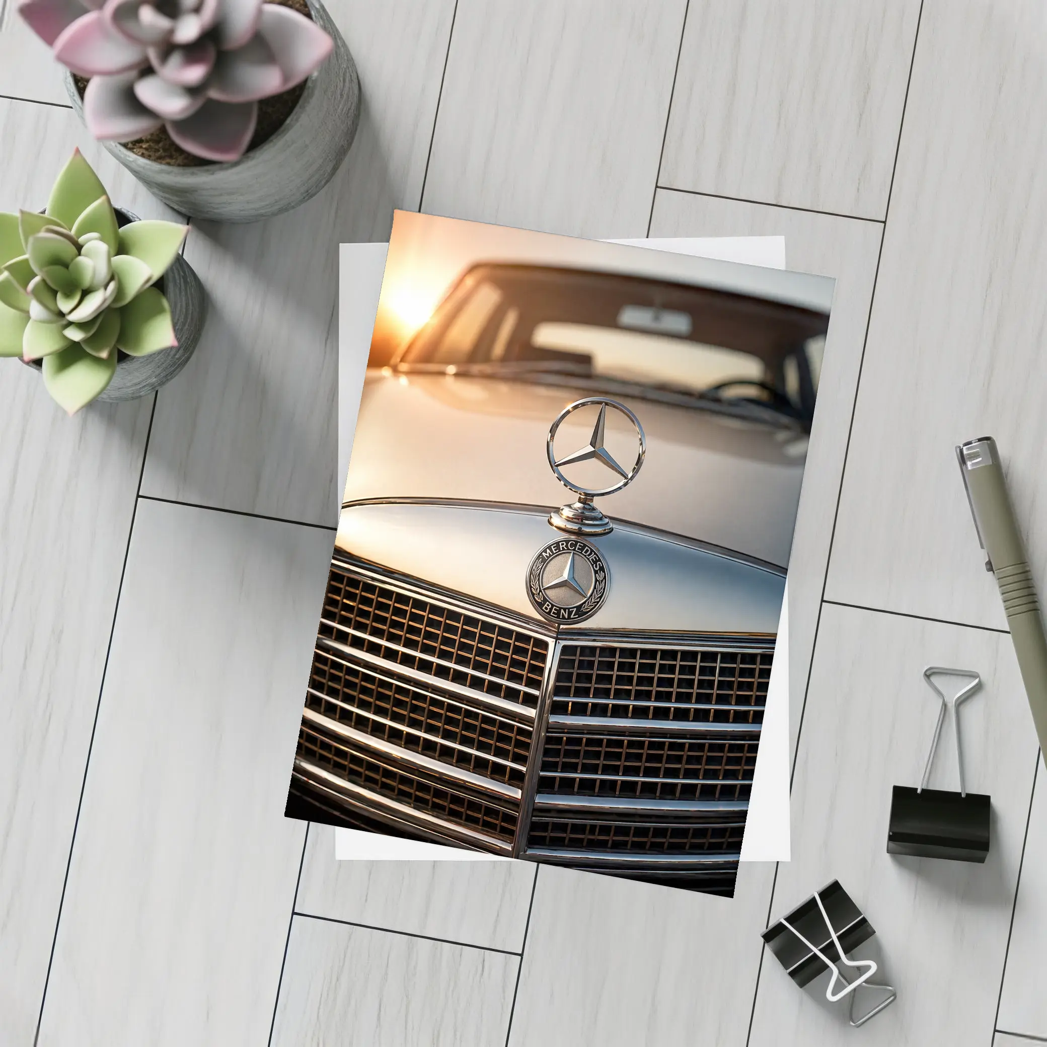 Mercedes Benz Classic Hood Star Sunset – Postcards
