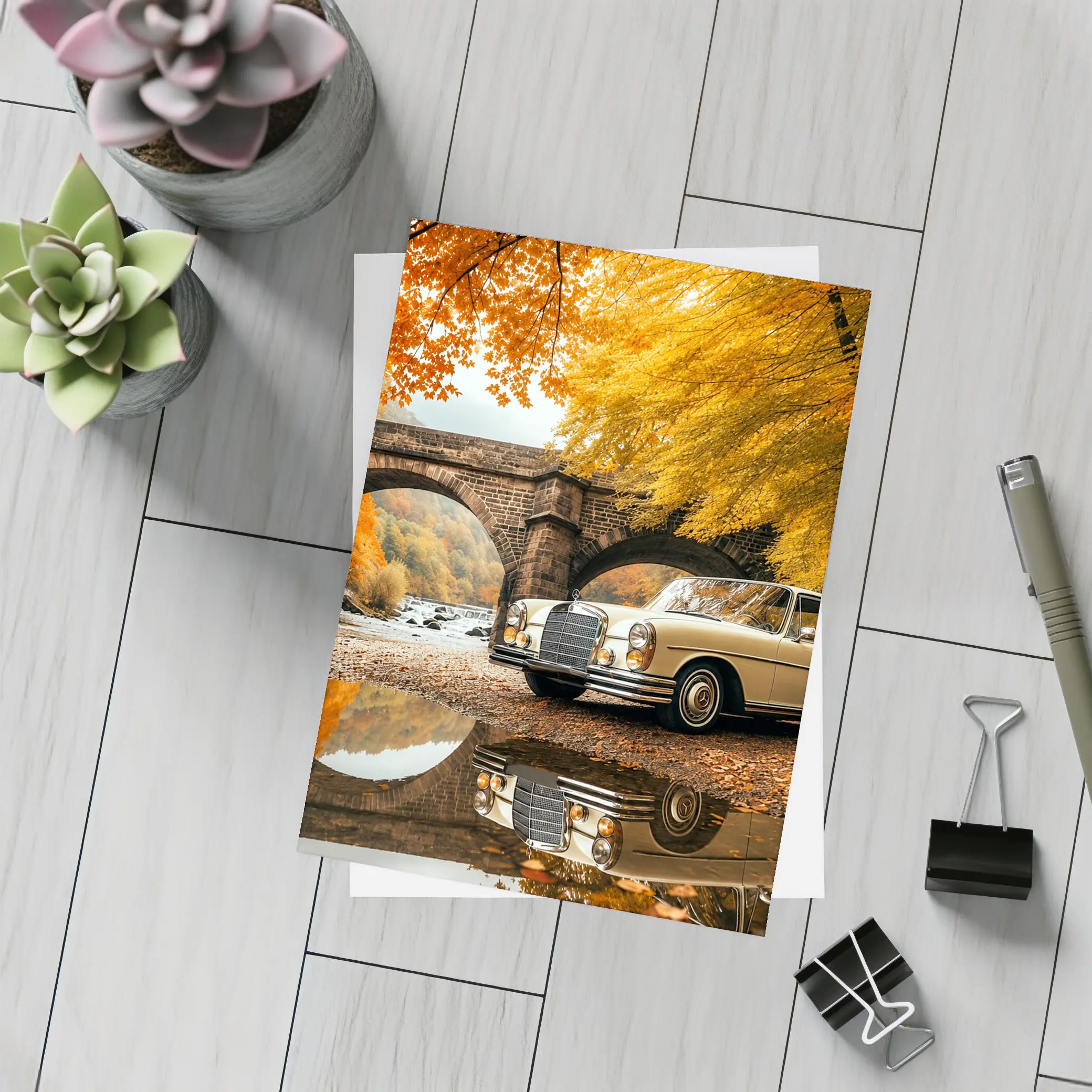 Classic Mercedes Benz S Class Autumn Bridge – Postcards
