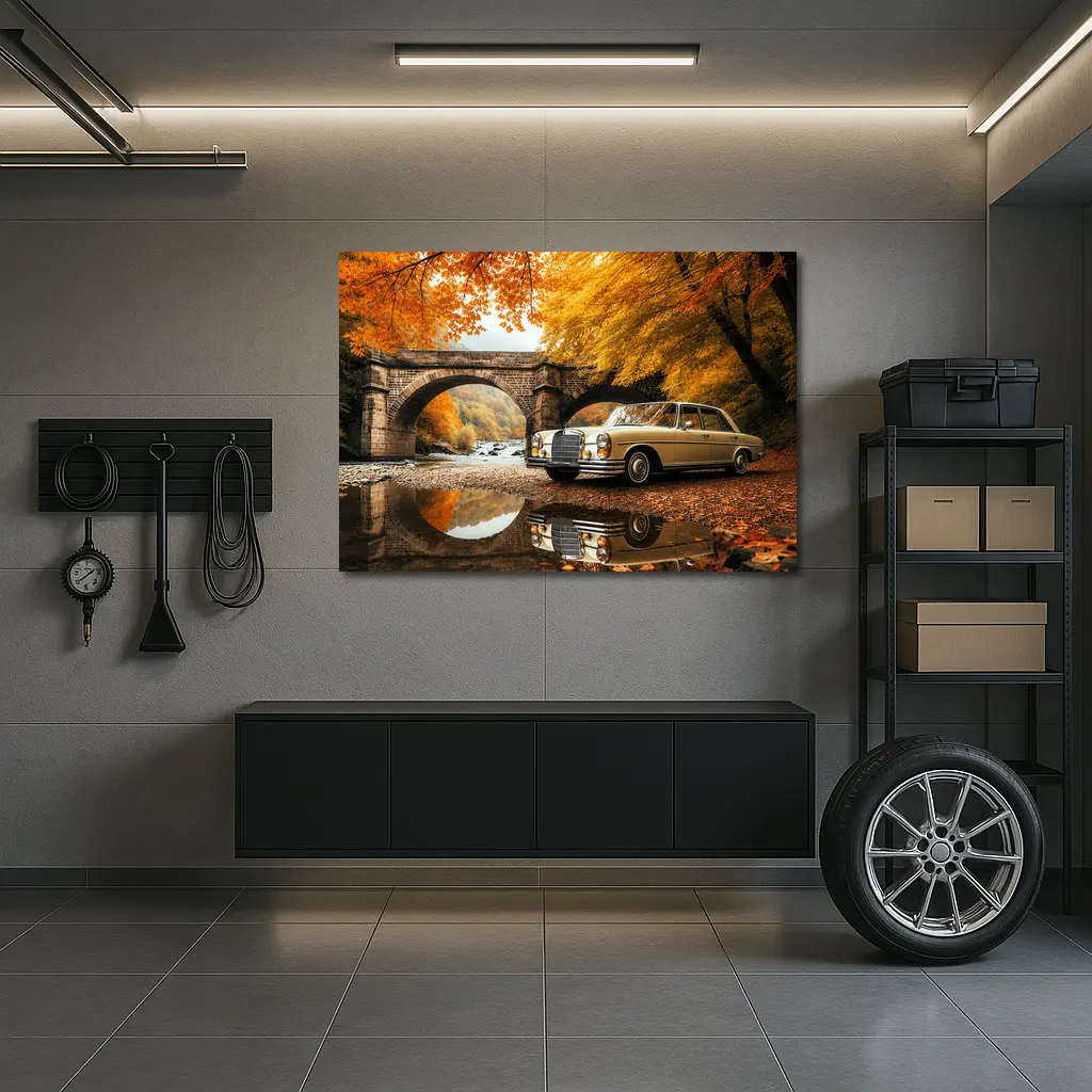 Classic Mercedes Benz S Class Autumn Bridge – Wall Art