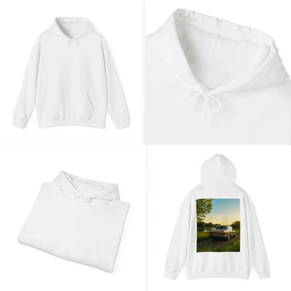 Mercedes W126 Sedan Golden Sunset Countryside Road – Hoodies