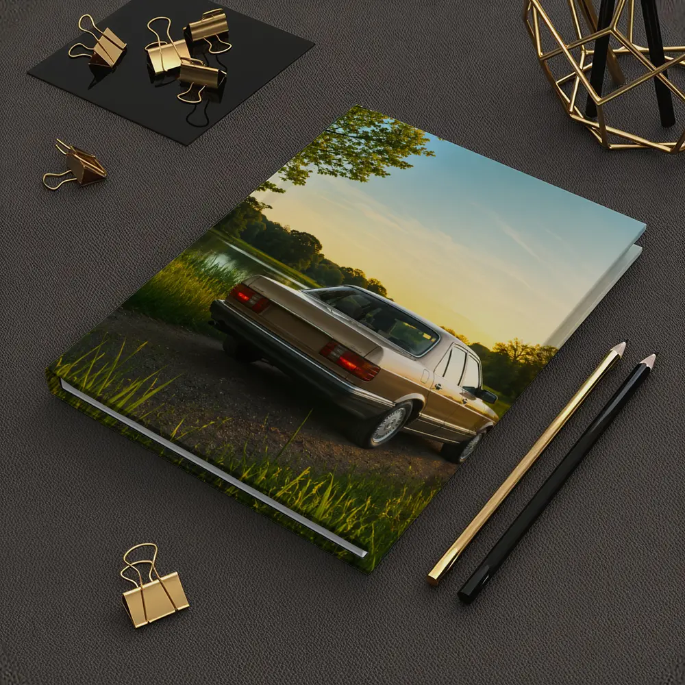 Mercedes W126 Sedan Golden Sunset Countryside Road – Notebooks