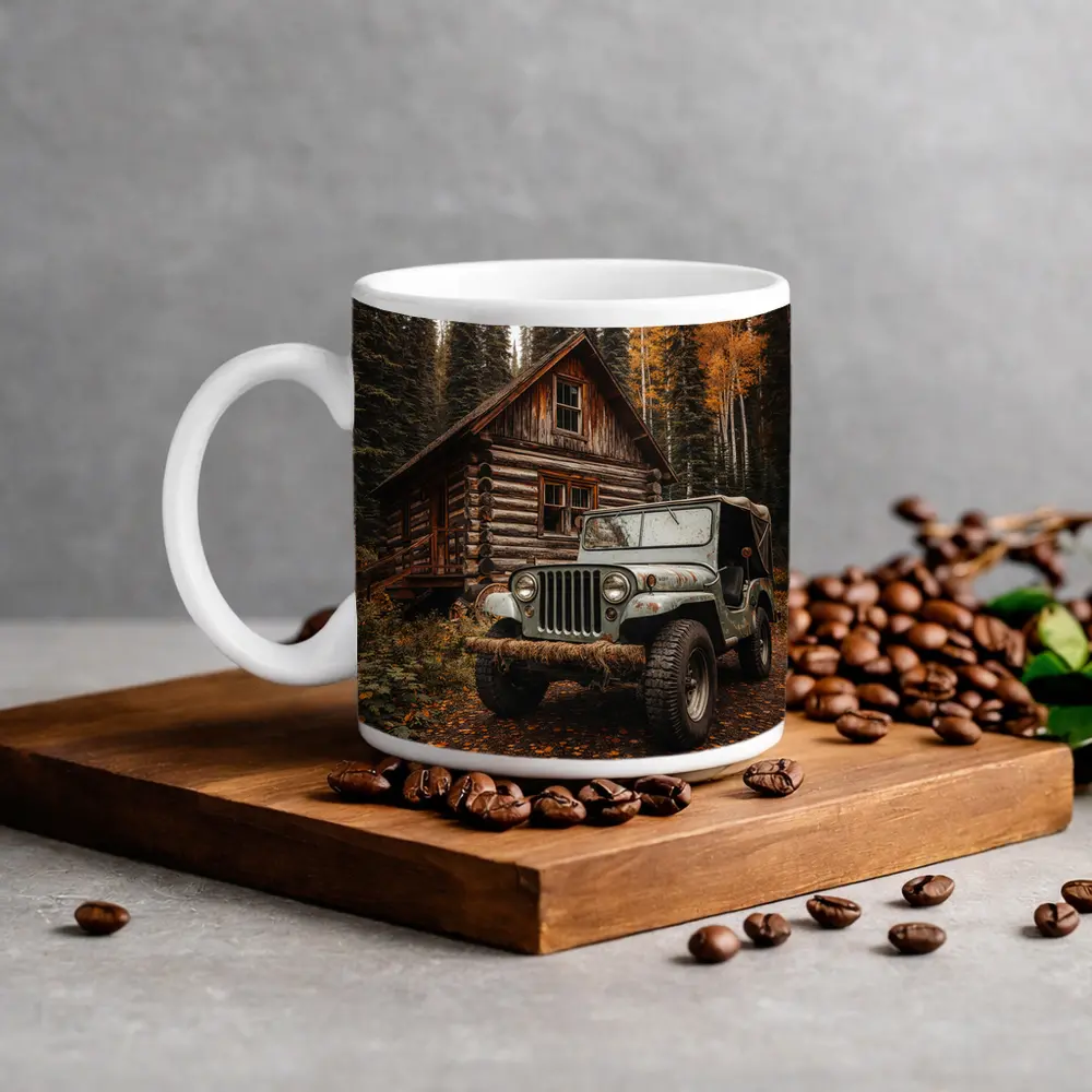 Classic Jeep CJ Log Cabin Forest – Mugs
