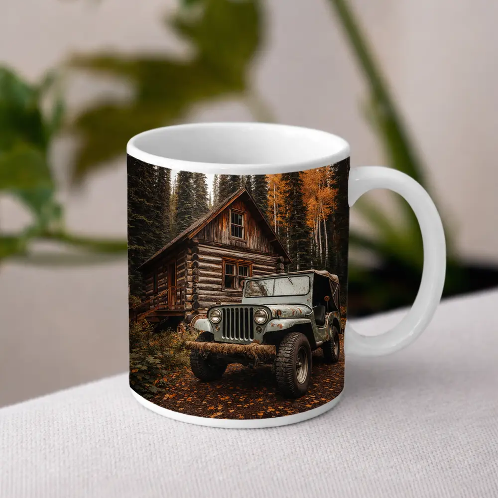 Classic Jeep CJ Log Cabin Forest – Mugs