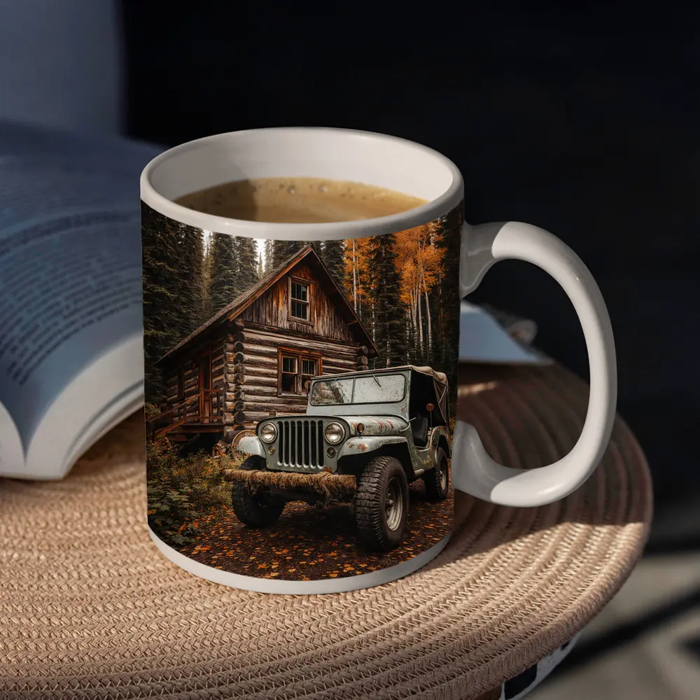 Classic Jeep CJ Log Cabin Forest – Mugs