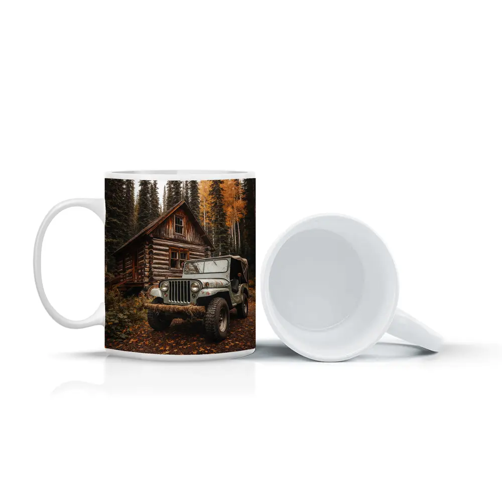 Classic Jeep CJ Log Cabin Forest – Mugs
