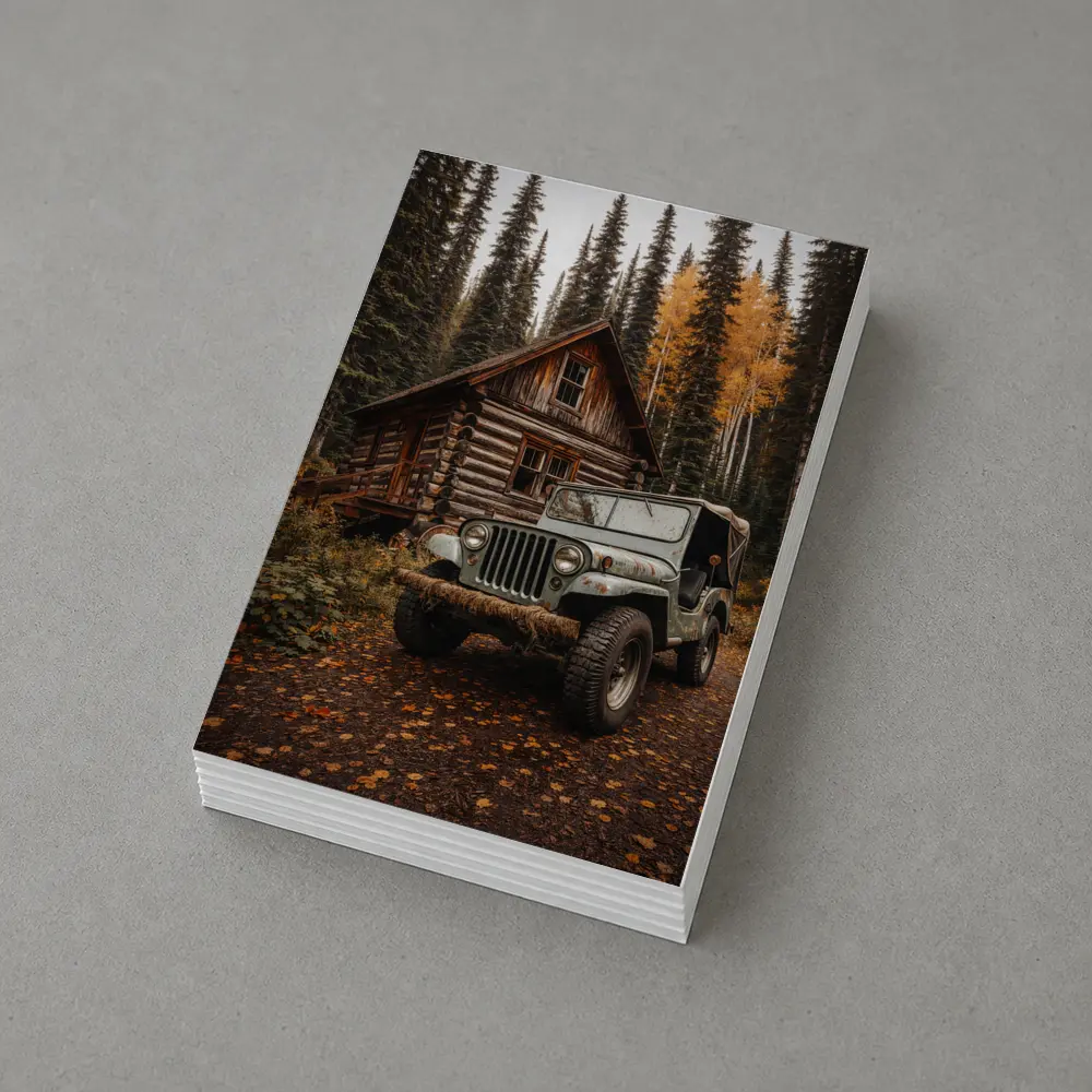 Classic Jeep CJ Log Cabin Forest – Postcards