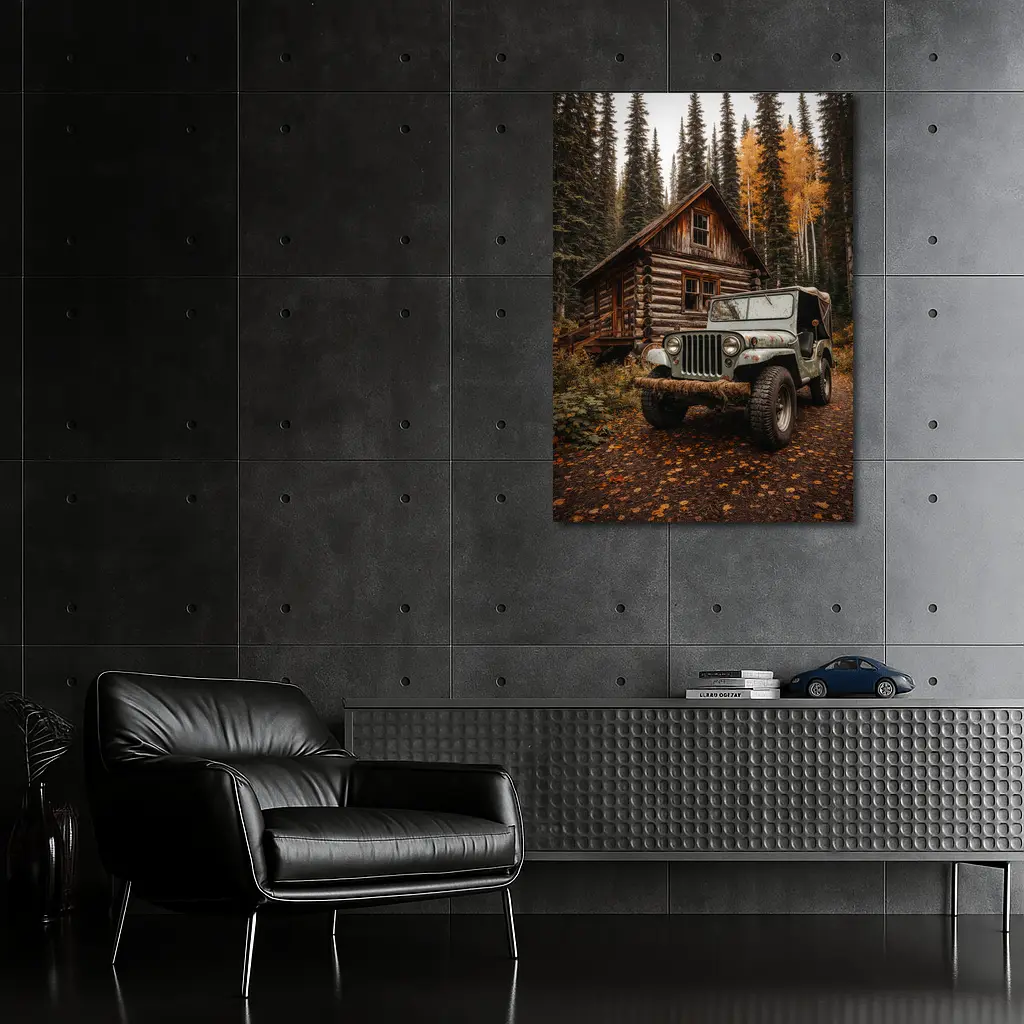 Classic Jeep CJ Log Cabin Forest – Wall Art