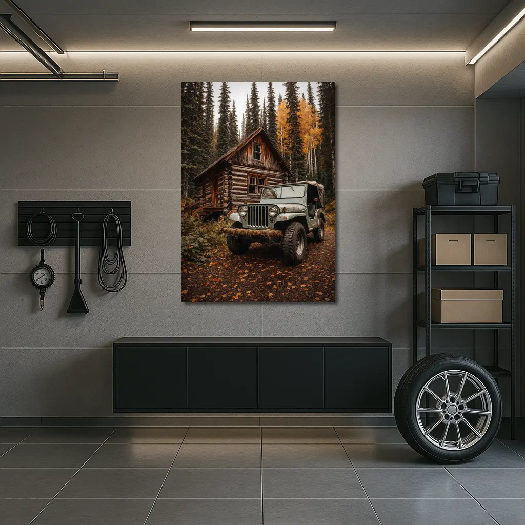 Classic Jeep CJ Log Cabin Forest – Wall Art