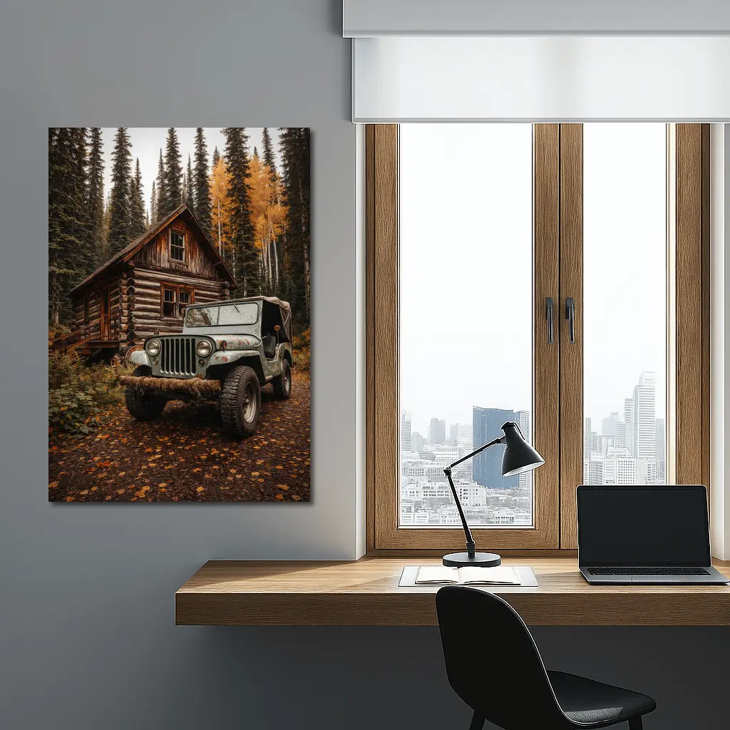 Classic Jeep CJ Log Cabin Forest – Wall Art