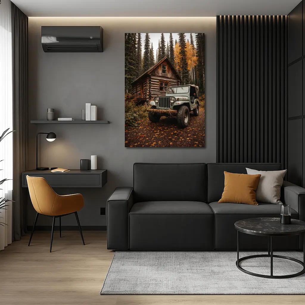 Classic Jeep CJ Log Cabin Forest – Wall Art